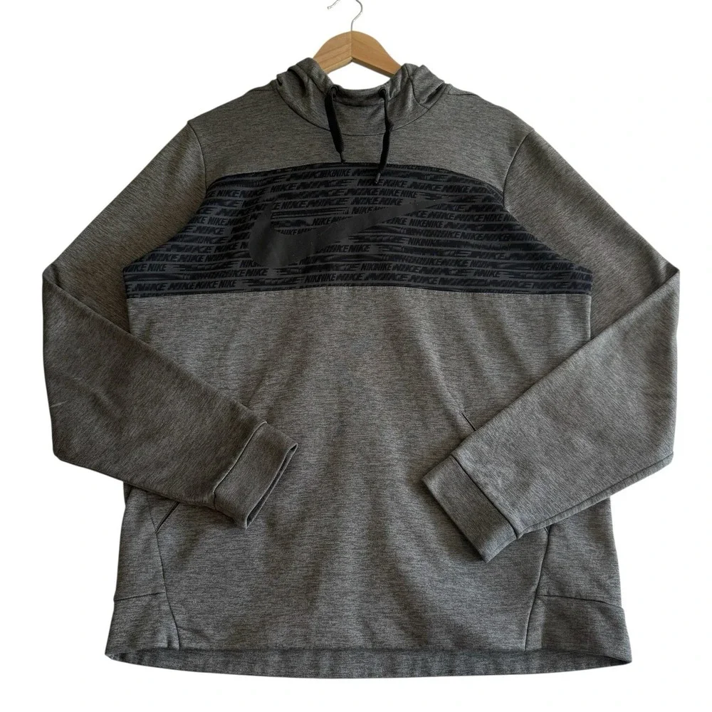 Nike Dri fit Black Gray Swoosh‎ Pullover Hoodie Sweatshirt w/ Pockets Sz M #455
